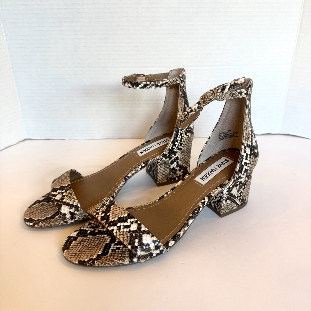 New Steve Madden MARIS Square Heeled Faux Leather Snake Skin Heels Size:9